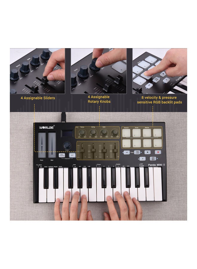 25-Key USB MIDI Keyboard Controller with 8 RGB Backlit Trigger Pads