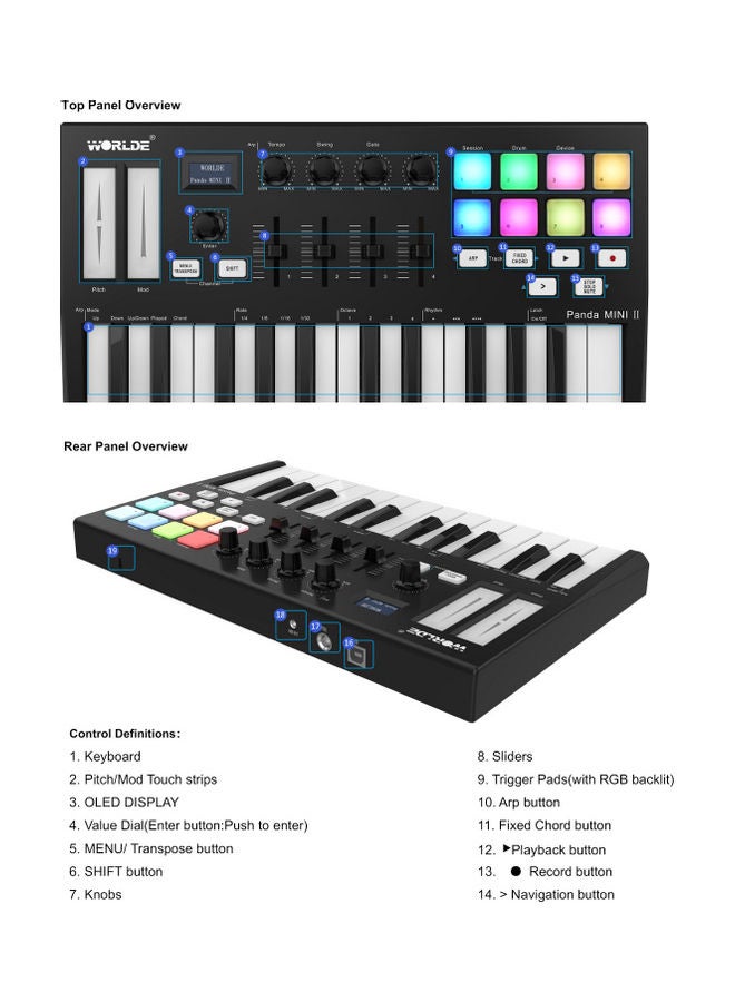 25-Key USB MIDI Keyboard Controller with 8 RGB Backlit Trigger Pads