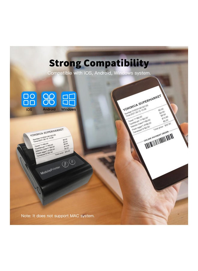 Aibecy Portable BT Thermal Receipt Printer with Rechargeable Battery Support ESC/POS Black  - Image 4