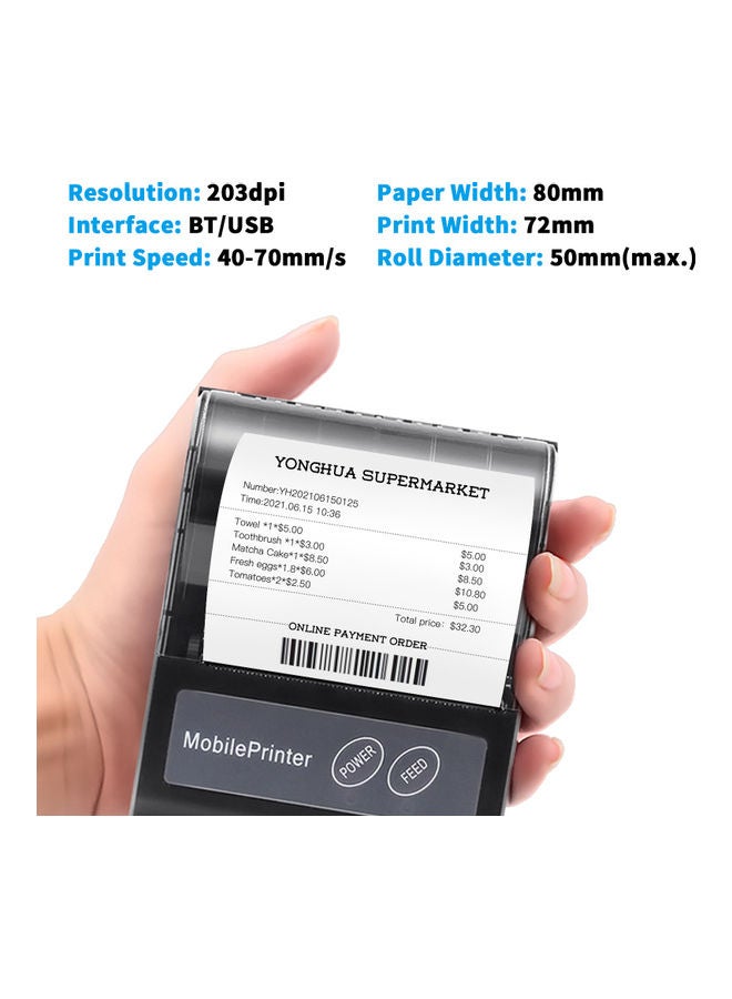 Aibecy Portable BT Thermal Receipt Printer with Rechargeable Battery Support ESC/POS Black  - Image 5
