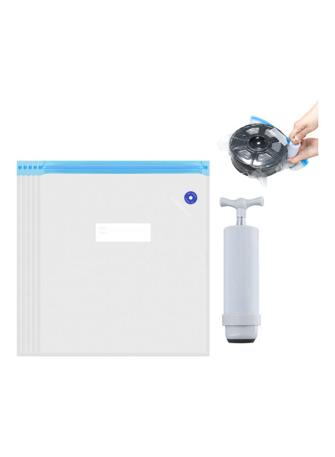 Aibecy 5-Piece 3D Printer Filament Compression Storage Bag with Manual Air Pump and Sealing Clip Transparent/White  - Image 1