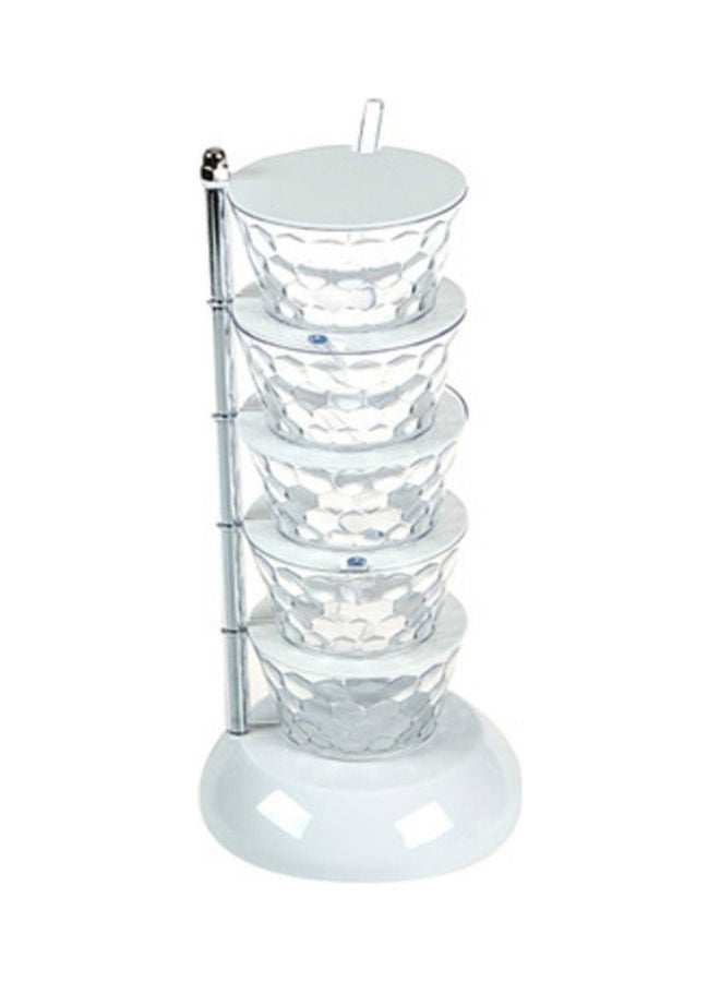 مرطبان توابل عمودي متعدد الطبقات وقابل للدوران شفاف/ أبيض