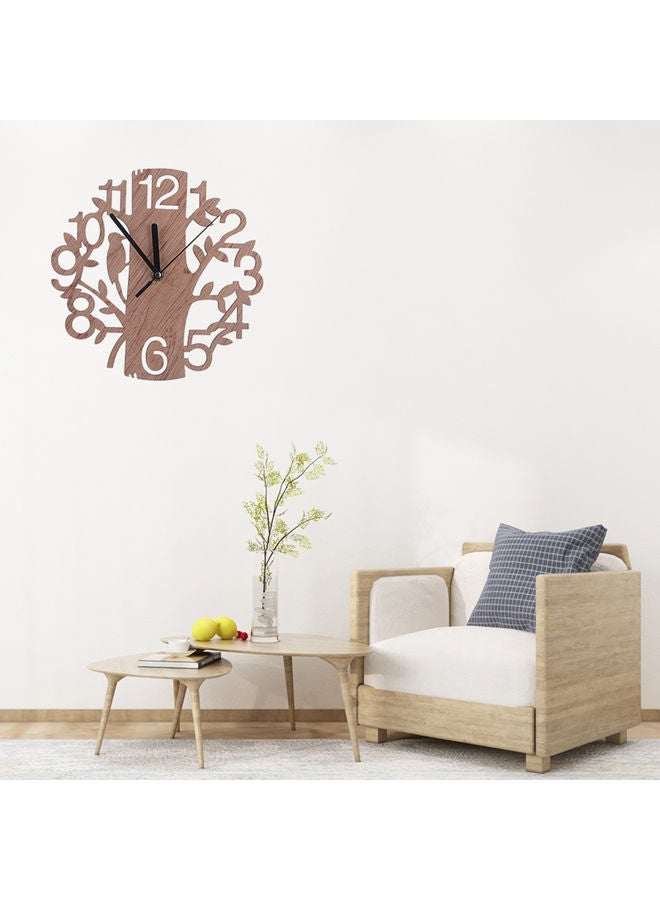 3D Wooden Tree And Bird Wall Clock Brown - Image 2