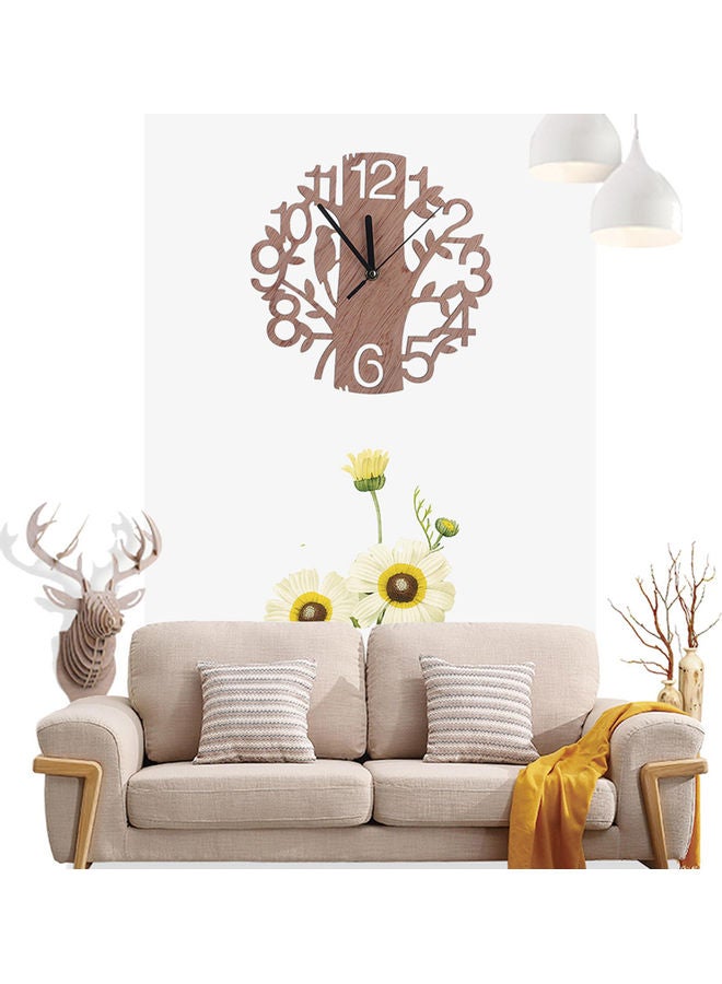3D Wooden Tree And Bird Wall Clock Brown - Image 3