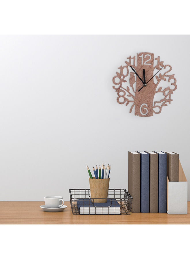 3D Wooden Tree And Bird Wall Clock Brown - Image 4