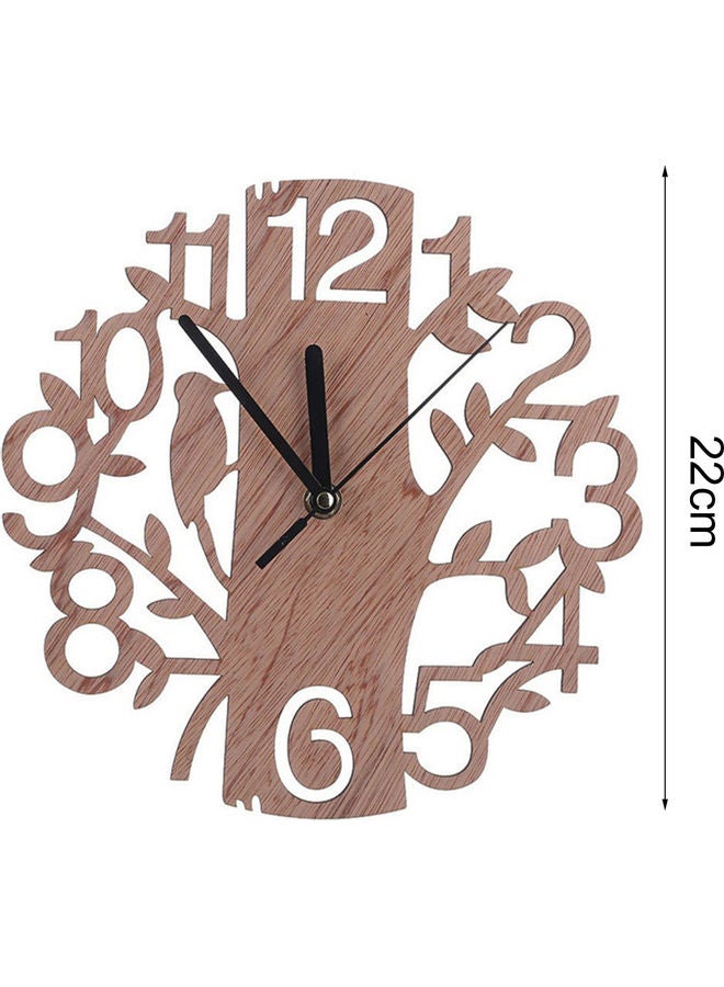 3D Wooden Tree And Bird Wall Clock Brown - Image 5