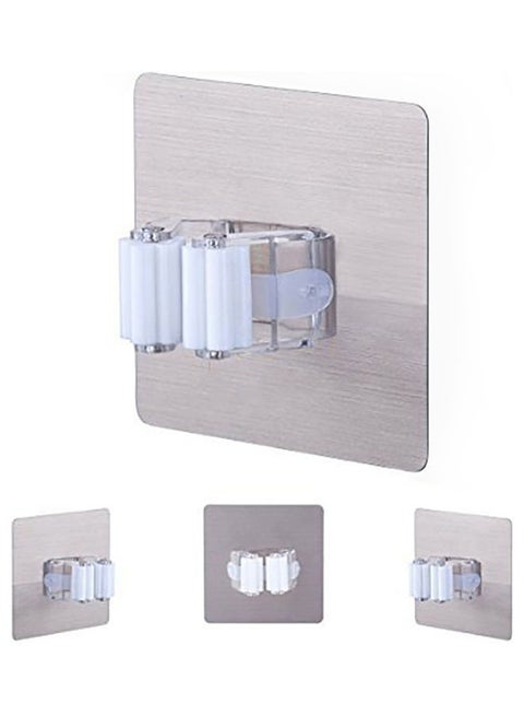 Wall Mounted Self Adhesive Broom Holder Silver