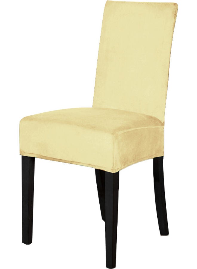 Solid Colour Elastic Winter Velvet Chair Cover Beige 