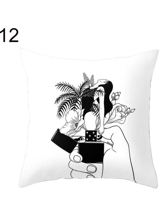 Printed Pillow Cushion Cover White/Black