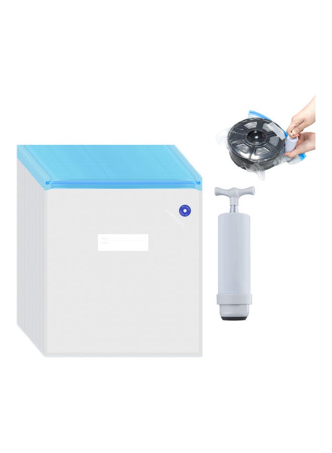 Aibecy 20-Piece 3D Printer Filament Compression Storage Bag with Manual Air Pump and Sealing Clip Transparent/White  - Image 1