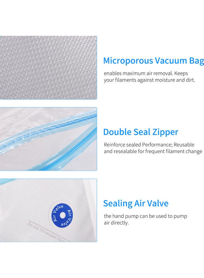 Aibecy 20-Piece 3D Printer Filament Compression Storage Bag with Manual Air Pump and Sealing Clip Transparent/White  - Image 2