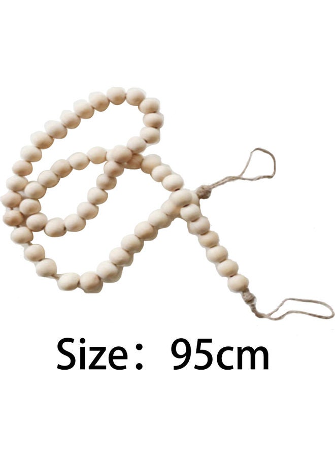 Nordic Round Wooden Beads Garland Wall Hanging Beige  - Image 1