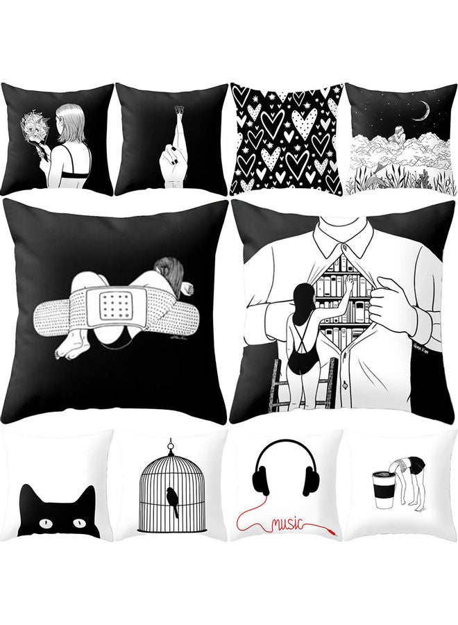 غطاء وسادة ديكور بطبعة أسود/ أبيض  - Image 2