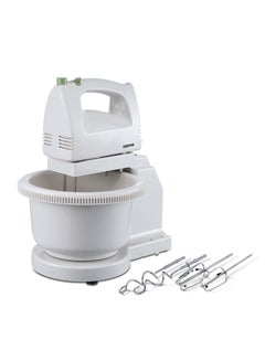 GEEPAS Hand Mixer with Stand & Bowl - 5 Speed Controls with Detachable Stainless-Steel 2 Beater & 2 Dough Hooks |Ideal for Whipping, Blending & Beating 200.0 W GHB2002N White  - Image 1