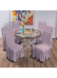 Fabienne 6-Piece Turkish Jacquard Dining Chair Cover Pink  - Image 1