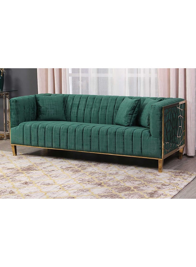 Pan Home - Sakhalin 3-Seater Sofa Green/Gold 217x74x87cm - Image 1