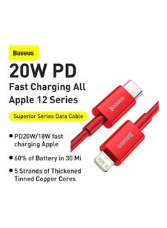 Baseus USB C to Lightning Fast Charging Data Cable PD 20W Superior Series Type C for Apple iPhone 14 Pro Max /Plus/13/12/11 Pro Max Mini XS X 8 7 6 5 SE iPad and More 1M Red  - Image 2