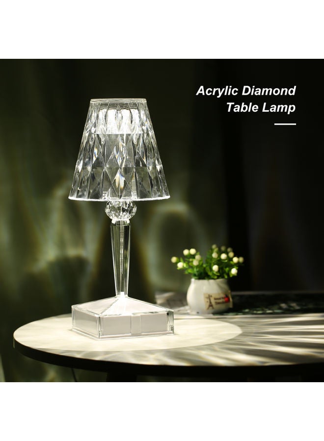 مصباح طاولة من الأكريليك قابل لإعادة الشحن بمنفذ USB بتصميم ماسي أبيض - Image 4