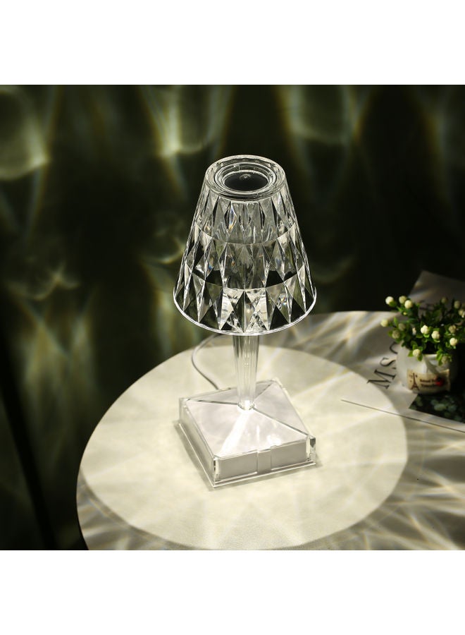 مصباح طاولة من الأكريليك قابل لإعادة الشحن بمنفذ USB بتصميم ماسي أبيض - Image 5