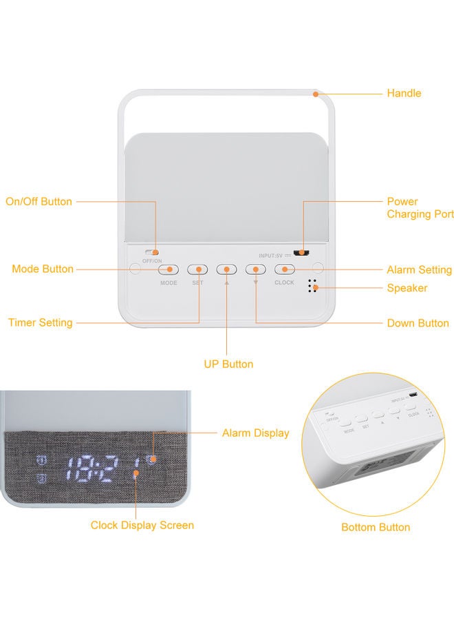 مصباح ليليّ قابل للشحن بمنفذ USB مع ساعة منبّه أبيض - Image 2