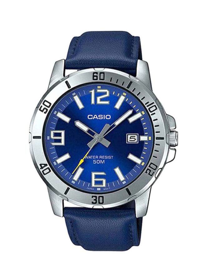 كاسيو ساعة يد بعقارب بسوار من الجلد للرجال طراز MTP-VD01L-2B للرجال - Image 1