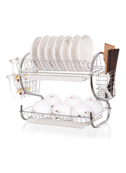 2-Tier Stainless Steel Dish Drying Stand Silver 41cm