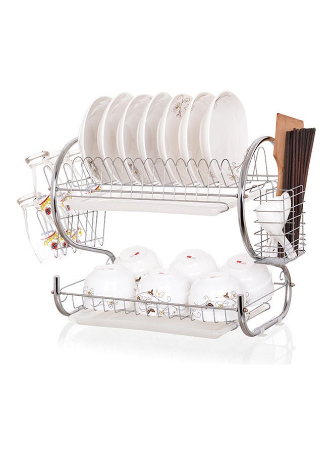 2-Tier Stainless Steel Dish Drying Stand Silver 41cm - Image 1