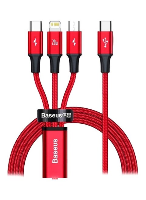 3-in-1 Rapid Series Type-C 20W PD Nylon Braided Fast Charging Data Cable with Micro, Type-C, Lightning for Phone 13/12/11 Pro/XR/Max/Samsung S10 S9 /Note 9/ Moto G7/LG and More Red