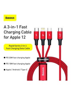 Baseus 3-in-1 Rapid Series Type-C 20W PD Nylon Braided Fast Charging Data Cable with Micro, Type-C, Lightning for Phone 13/12/11 Pro/XR/Max/Samsung S10 S9 /Note 9/ Moto G7/LG and More Red  - Image 5