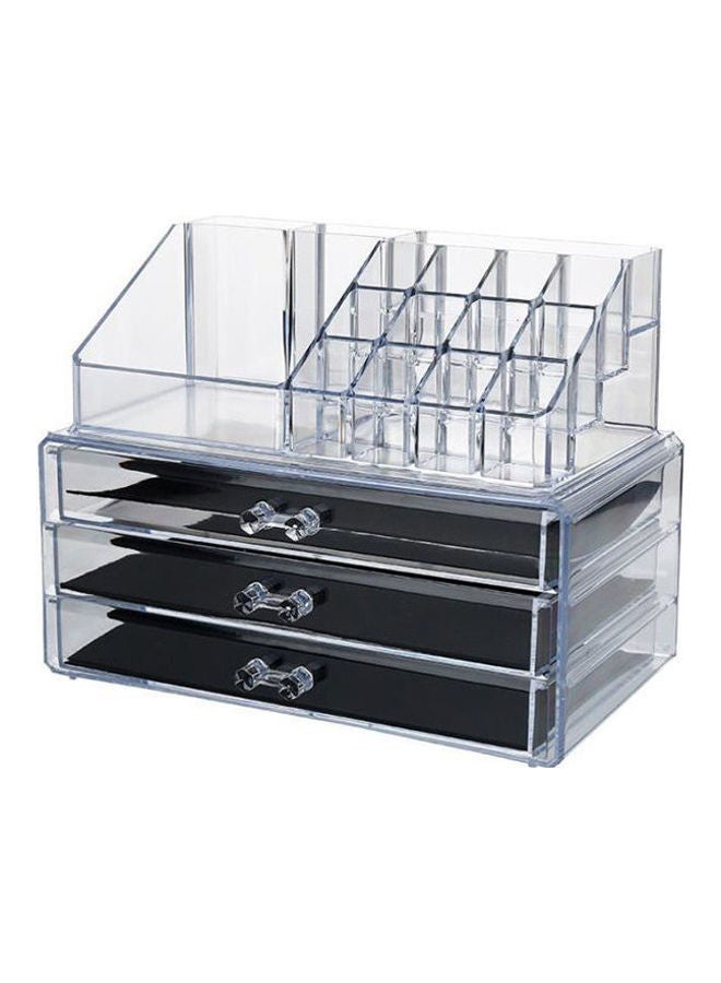 YupFun - Makeup Organizer Large Capacity Cosmetic Storage Box 2 Parts with 3 Drawers Clear/Black - Image 1