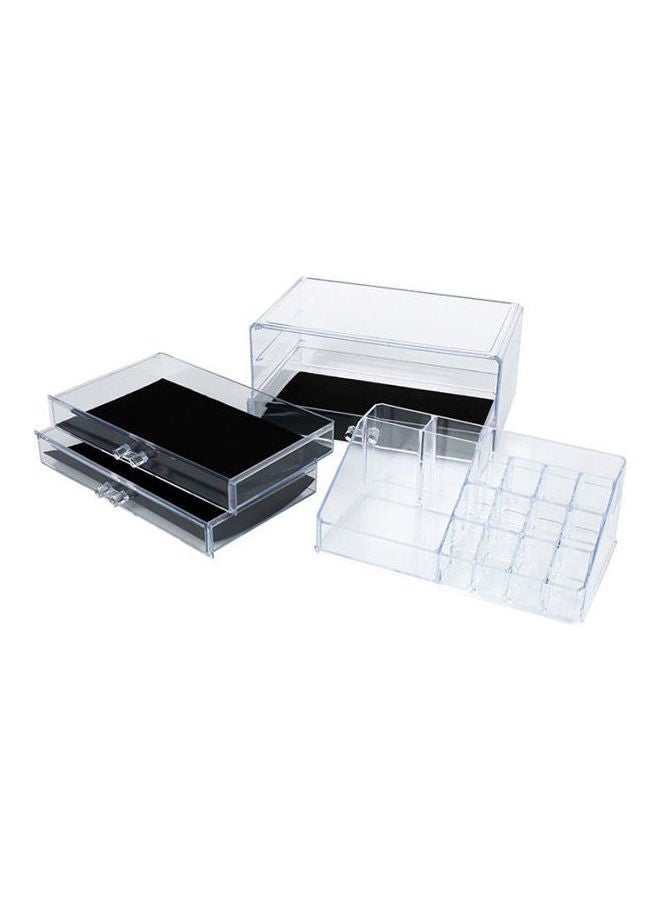 YupFun - Makeup Organizer Large Capacity Cosmetic Storage Box 2 Parts with 3 Drawers Clear/Black - Image 1