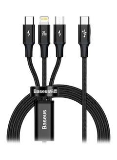 Baseus 3-in-1 Rapid Series Type-C 20W PD Nylon Braided Fast Charging Data Cable with Micro, Type-C, Lightning for Phone 13/12/11 Pro/XR/Max/Samsung S10 S9 /Note 9/ Moto G7/LG and More Black  - Image 1