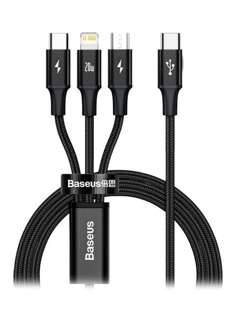 3-in-1 Rapid Series Type-C 20W PD Nylon Braided Fast Charging Data Cable with Micro, Type-C, Lightning for Phone 13/12/11 Pro/XR/Max/Samsung S10 S9 /Note 9/ Moto G7/LG and More Black