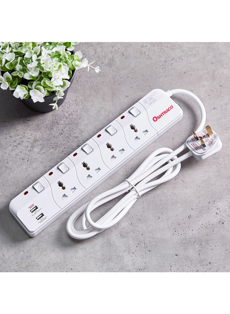 Home Box 4-Way Universal Switch Socket With Cord and USB Charger Clear 22 x 8cm - Image 1