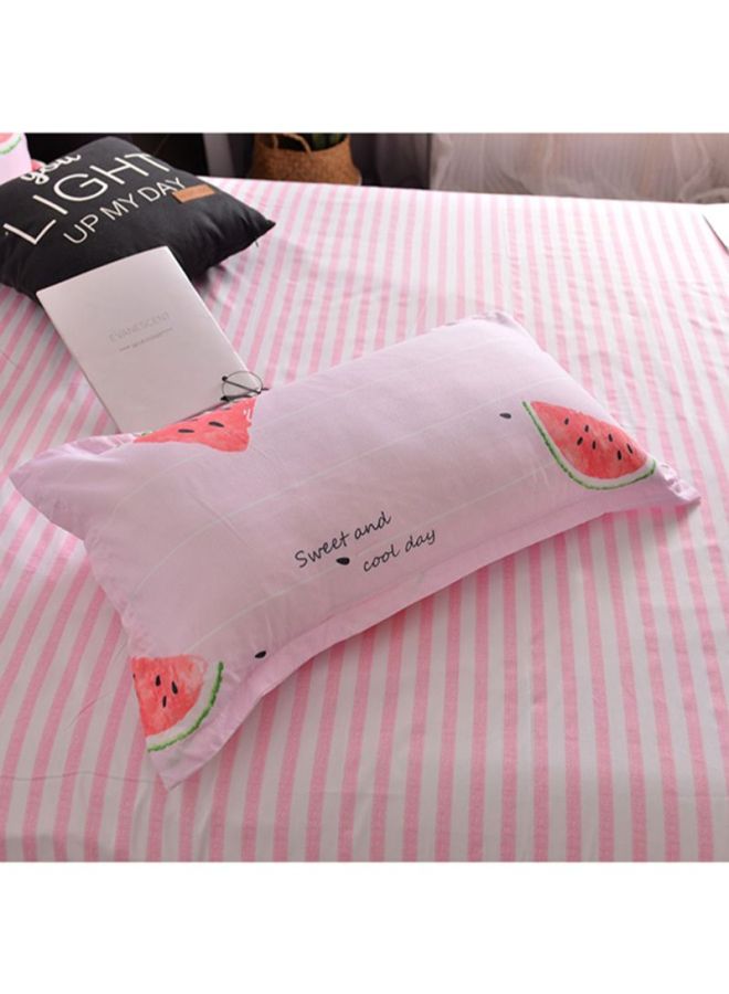 بيوينتي طقم شرشف سرير مكون من 4 قطع قطن وردي/ أحمر/ أخضر Quilt Cover 180x220 cm, Pillowcases 48x74 cm, Fitted Sheet 230x230سم - Image 2