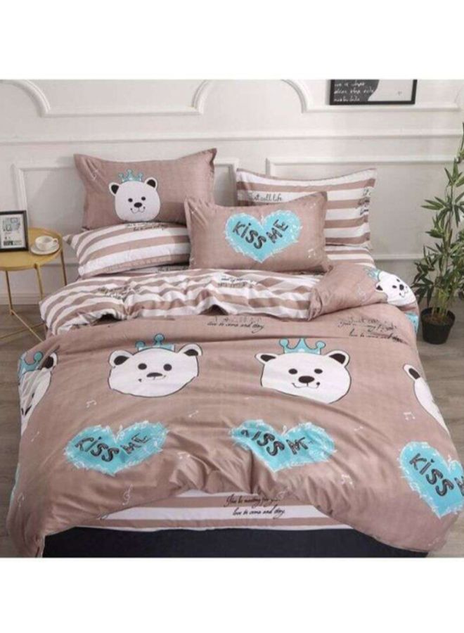 Beauenty 4-Piece Printed Duvet Cover Set Polyester Brown/White/Blue Duvet Cover 200x230 cm, Pillowcases 48x74 cm, Fitted Sheet 230x250cm - Image 1