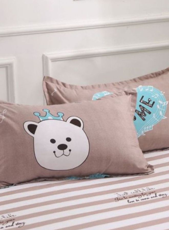 Beauenty 4-Piece Printed Duvet Cover Set Polyester Brown/White/Blue Duvet Cover 200x230 cm, Pillowcases 48x74 cm, Fitted Sheet 230x250cm - Image 3