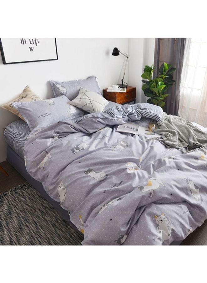 Beauenty 4-Piece Bedding Set Combination Grey/White/Yellow Quilt Cover 150x200 cm, Pillowcases 48x74 cm, Fitted Sheet 230x200cm - Image 1