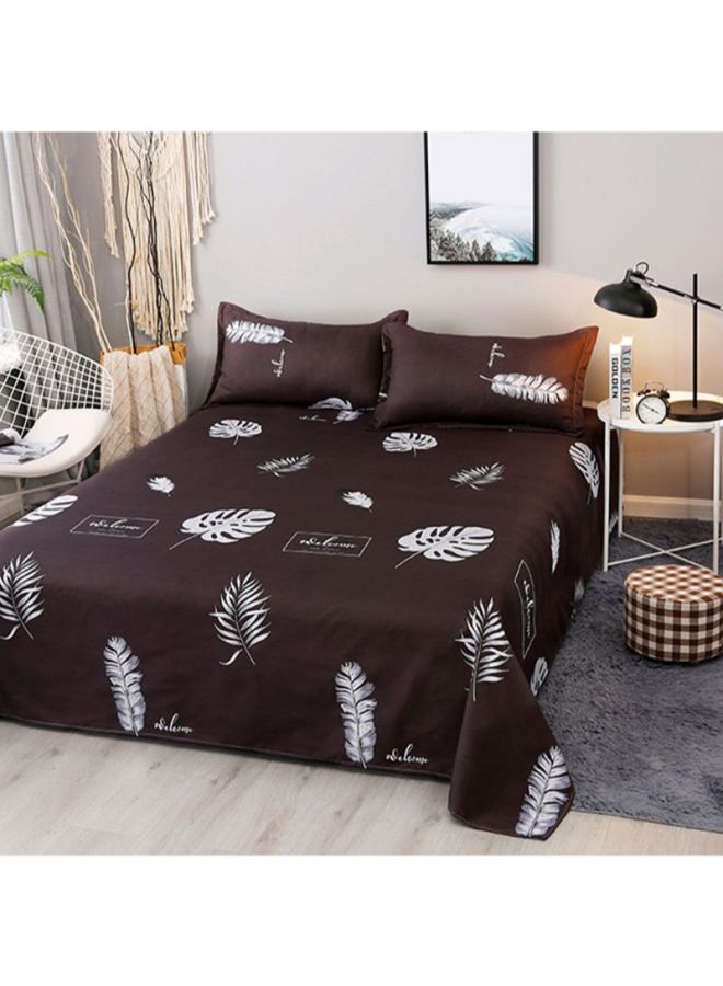 Beauenty 4-Piece Leaf Printed Bedding Set Polyester Brown/White Quilt Cover 220x240 cm, Bedsheet 230x250 cm, Pillowcase 48x74cm  - Image 3