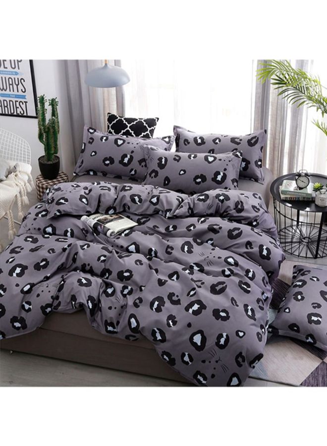 Beauenty 4-Piece Printed Bedding Set Fabric Grey/Black Quilt Cover 180x220 Cm, Bed Sheet 230x230 Cm, Pillow Cover 48x74cm - Image 1