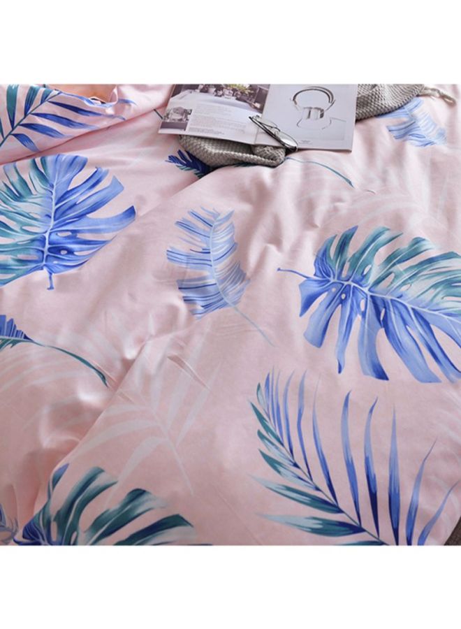 بيوينتي طقم أغطية سرير بطبعة ورقة شجر مكون من 4- قطع بوليستر أزرق وردي Quilt Cover 150x200 cm, Bedsheet 200x230 cm, Pillowcase 48x74سم  - Image 2