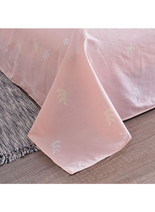 بيوينتي طقم أغطية سرير بطبعة ورقة شجر مكون من 4- قطع بوليستر أزرق وردي Quilt Cover 150x200 cm, Bedsheet 200x230 cm, Pillowcase 48x74سم  - Image 4