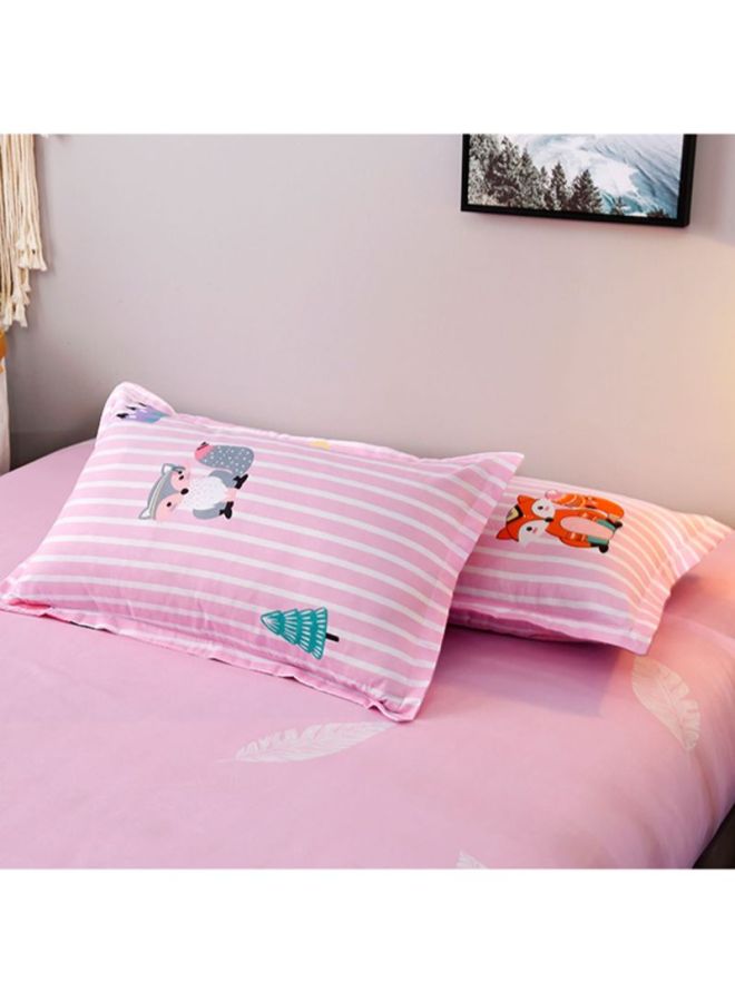 بيوينتي طقم شرشف سرير مزين بطبعة مكون من 4 قطع combination وردي/ بني/ رمادي Quilt Cover 180x220 cm, Pillow Cover 48x74 cm, Fitted Sheet 230x230سم - Image 3