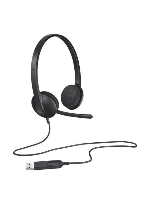لوجيتك H340 سماعة رأس سلكية، سماعات رأس ستيريو مع ميكروفون لإلغاء الضوضاء، USB، جهاز الكمبيوتر/ماك/الكمبيوتر المحمول - أسود