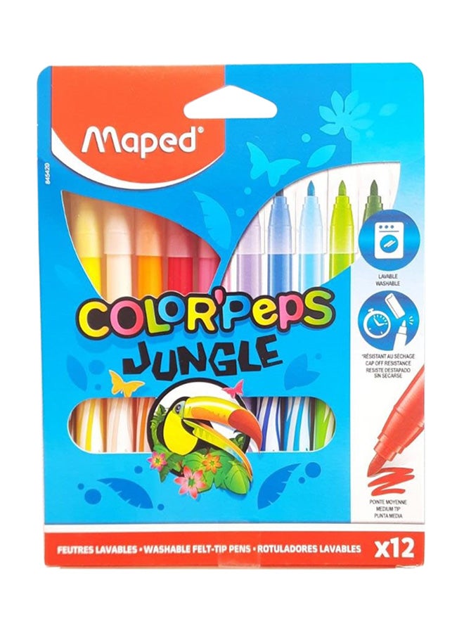 مابد طقم أقلام تلوين جانغل برأس من اللباد مكون من 12 قطعة متعدد الألوان