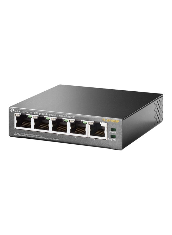 TP-LINK - 5-Port 10/100Mbps Desktop Switch With 4-Port PoE Black - Image 1