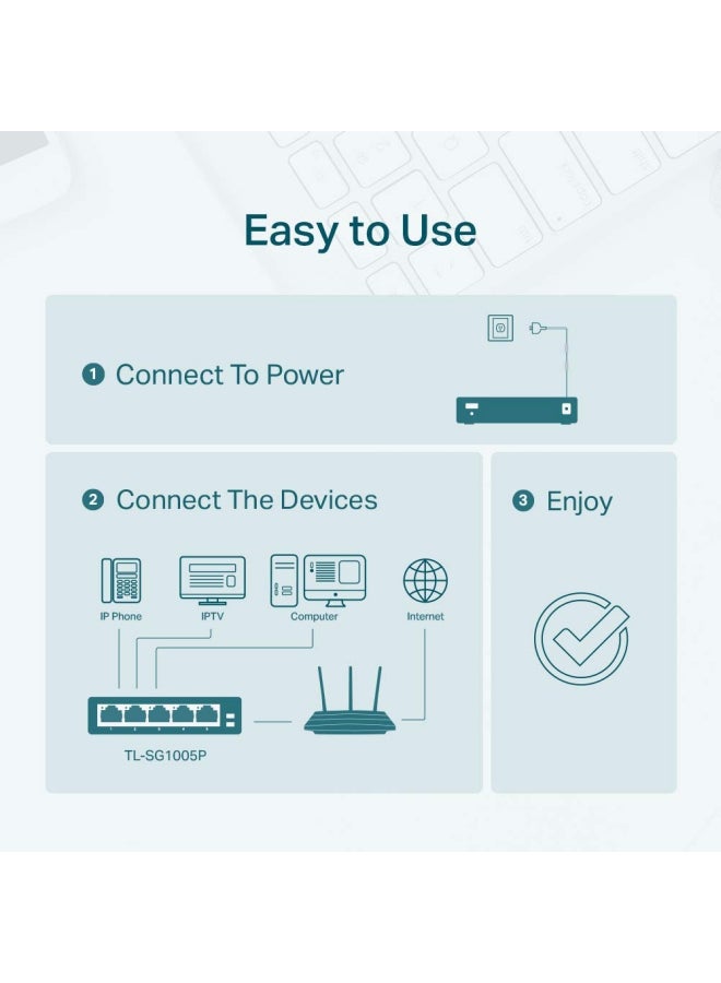 TP-LINK - 5-Port 10/100Mbps Desktop Switch With 4-Port PoE Black - Image 1