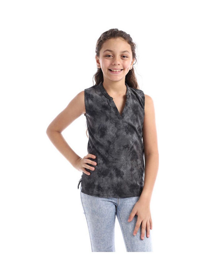 Andora Girls Sleeveless V-Neck Tie Dye Top Black - Image 1