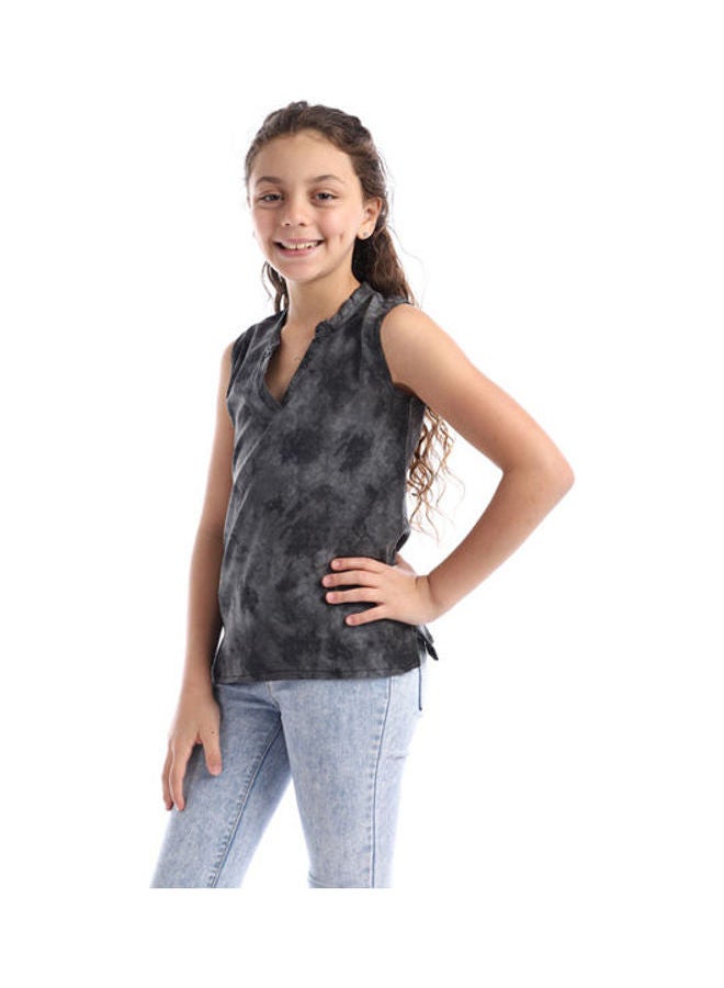 Andora Girls Sleeveless V-Neck Tie Dye Top Black - Image 2