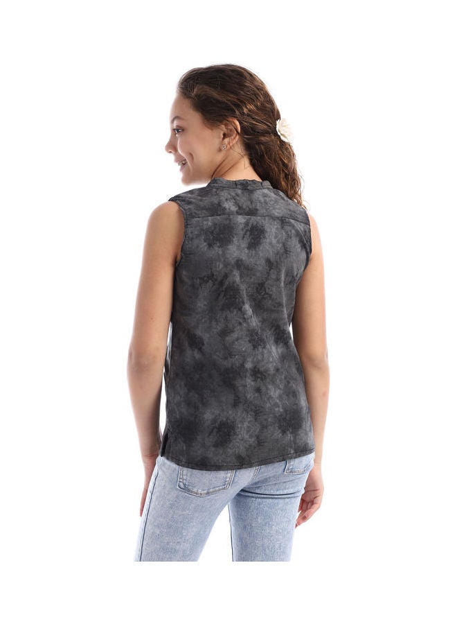 Andora Girls Sleeveless V-Neck Tie Dye Top Black - Image 3